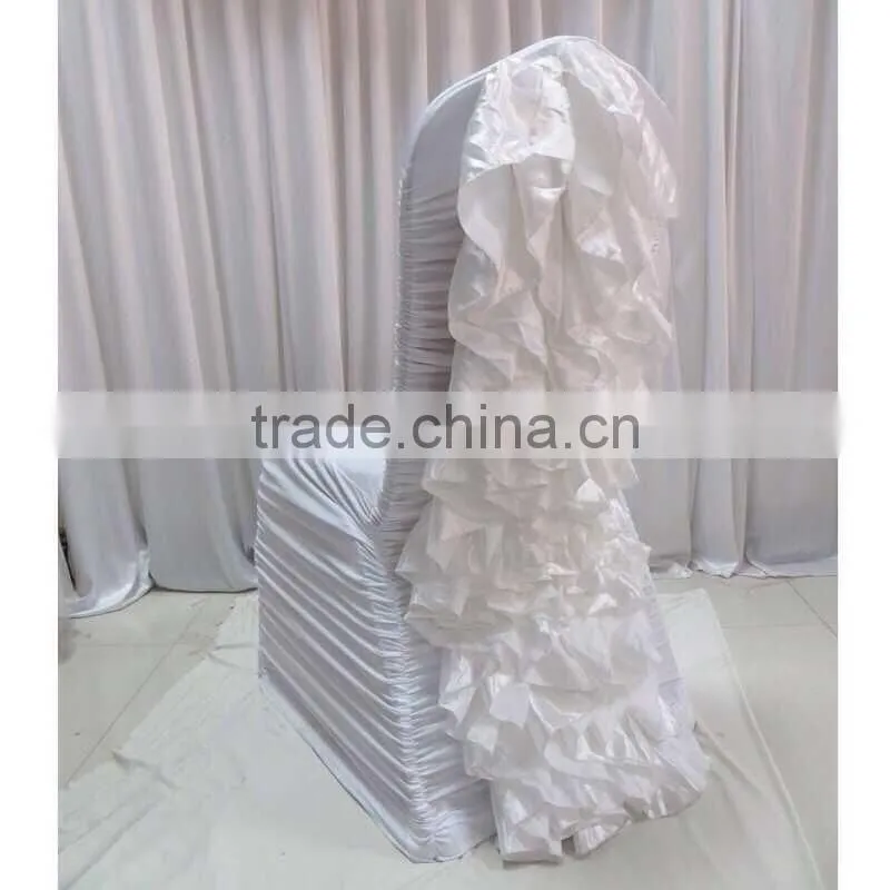 High Quality White Ruffled Spandex Chair Cover With Satin Crush Flower For Wholesale Price