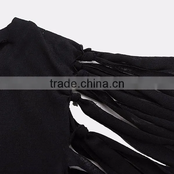 sexy tassel short mini t-shirt custom tank top black white sleeveless t shirt
