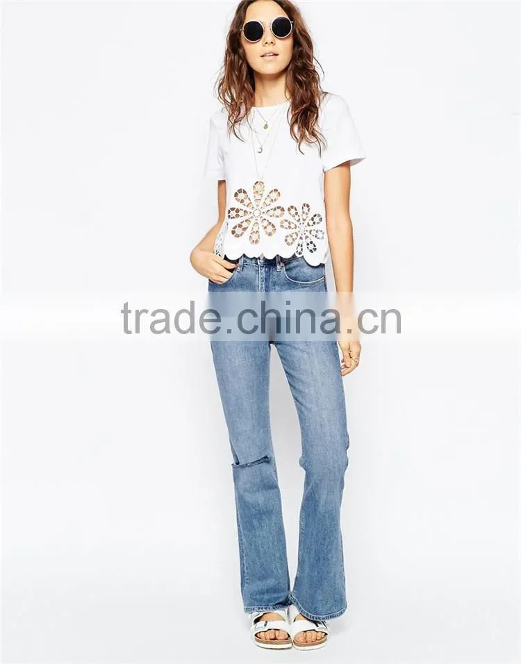 Girls floral cutwork and embroidered hem t shirts