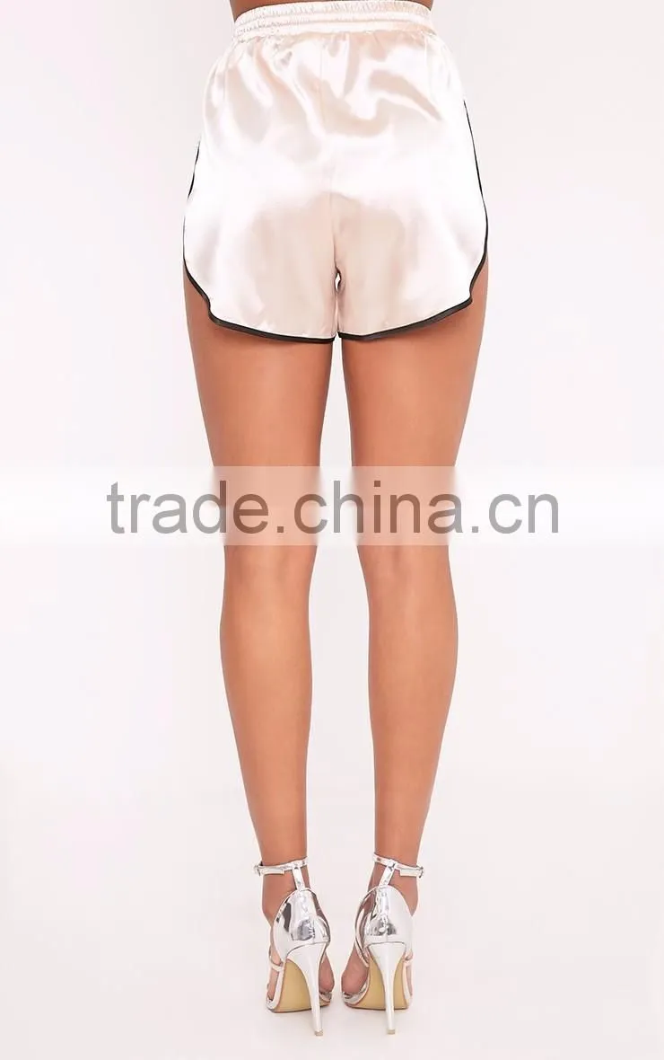 MGOO Women Satin Contrast Binding Runner Shorts High Waist Hot Shorts With Waist Drwastrings