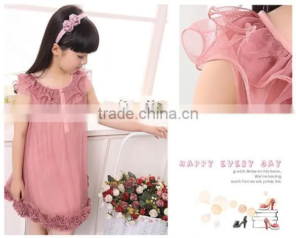 Cute Kids Chiffon Flowers Hem Lace Princess Tutu Birthday Dress for Girl of 7 Years Old SV001997