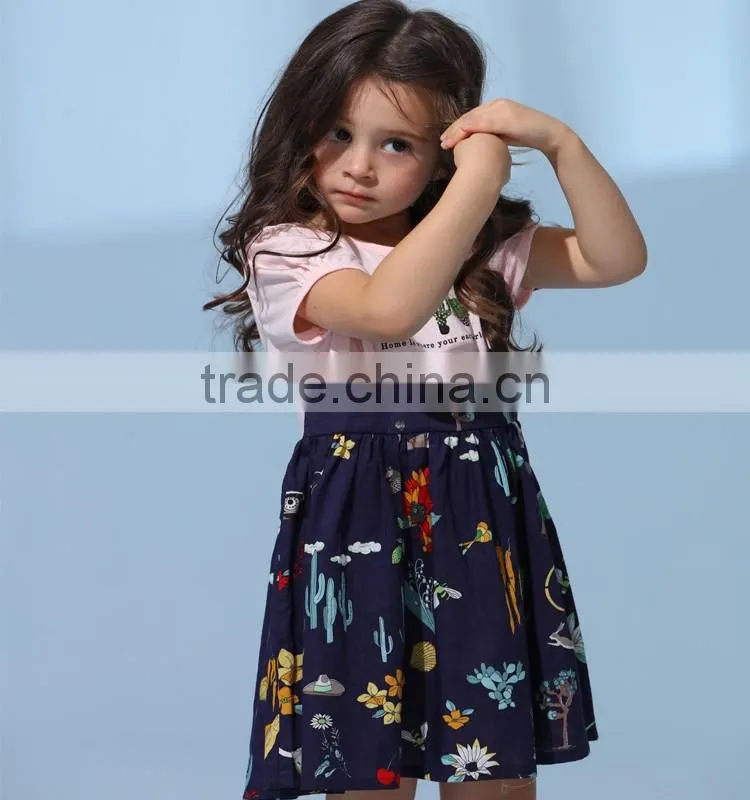 Wholesale cotton childrenswear normal girl printing dress short sleeve