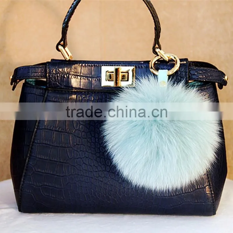 Myfur Custom Big Fox Body Fur Baby Pink Fashion Women Handbag Charm Pendant