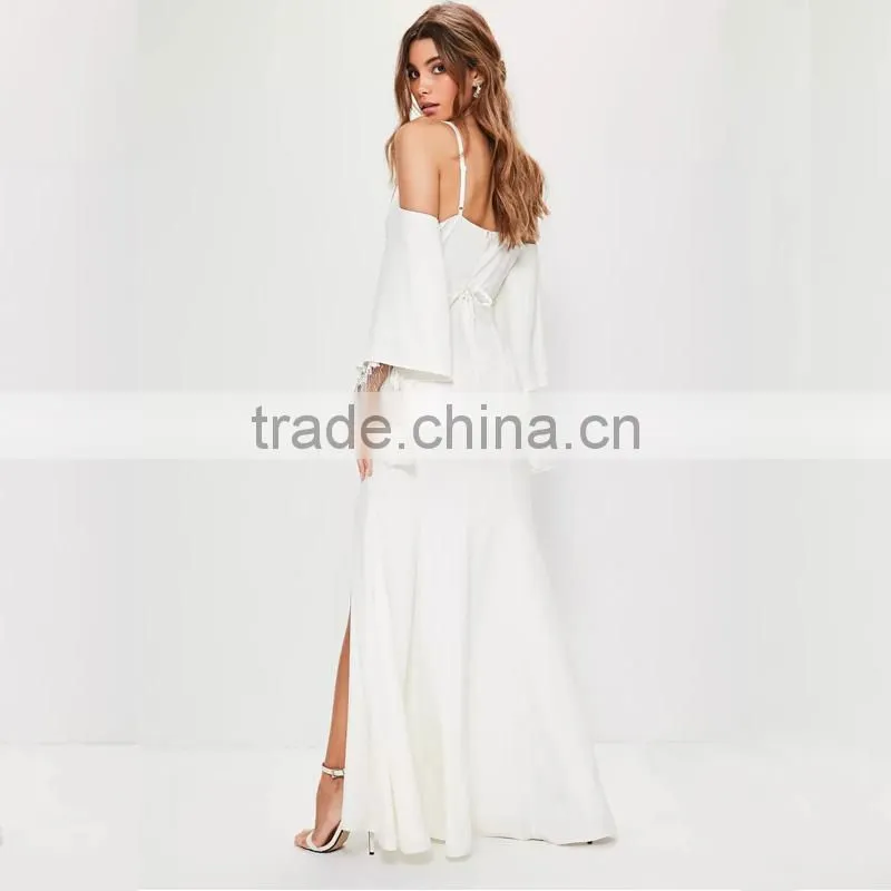 SIMPLE STYLE women lace split hem and deep V-neck maxi prom derss