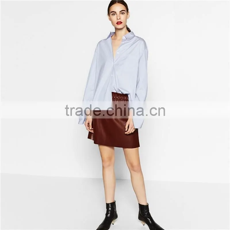 2017 OEM Spring Light-reflecting Faux Leather Elastic Waist Skirt
