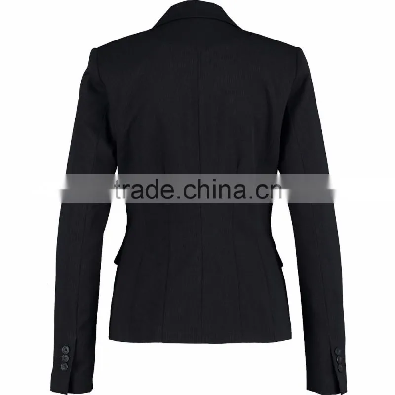 2017 New Design Slim Fitted Black Polyester Pinstripe Blazer for Ladies