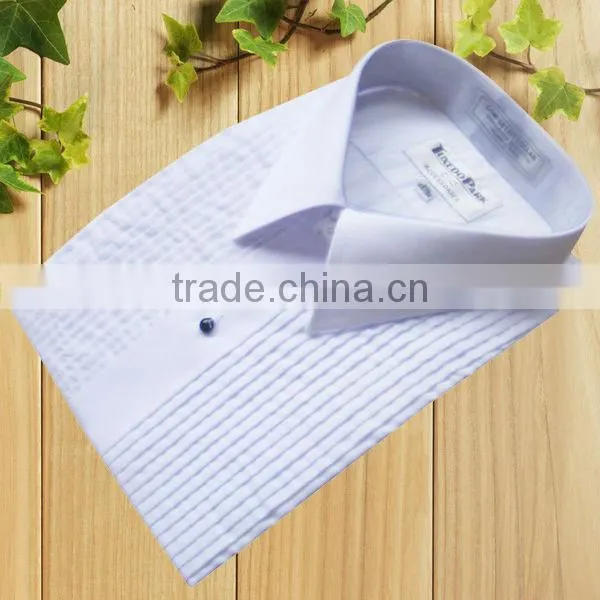 2016 mens' pleated wingtip collar white formal shirt