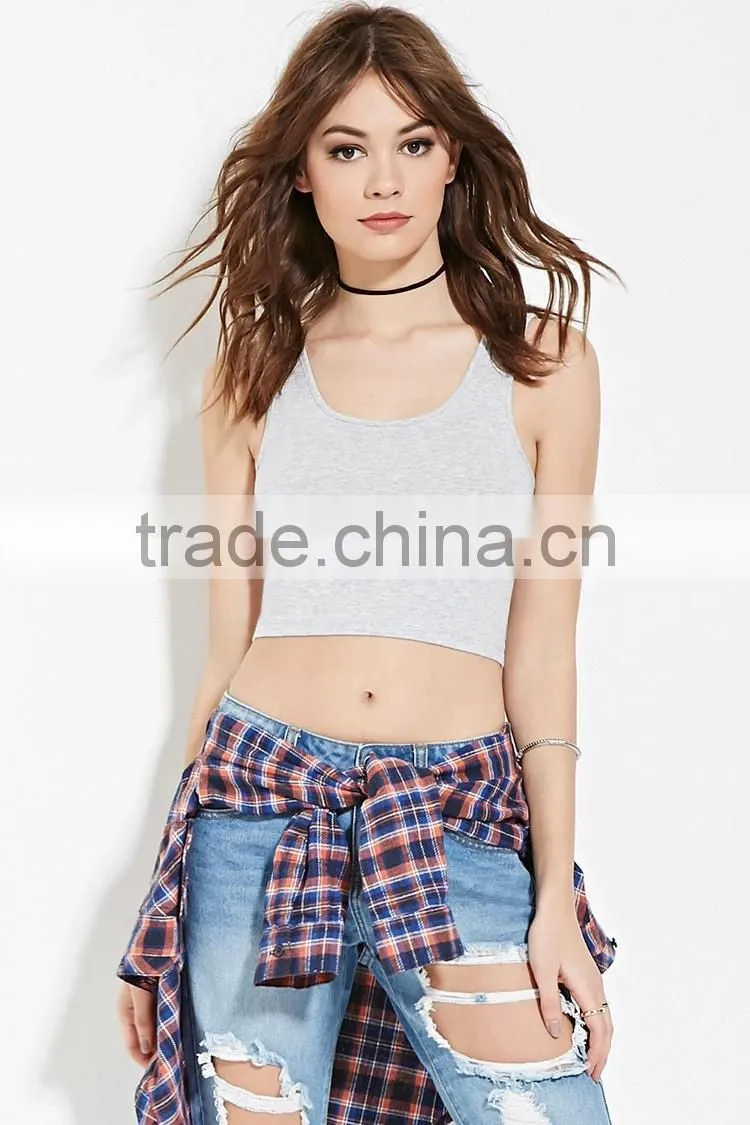 2016 China manufacturer OEM design plain dyed cotton summer fashion sleeveless ladies tops images