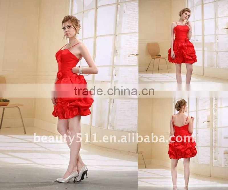 Astergarden Fashionable Short Ruffled Strap Red Cockrail Party Evening Dress as030