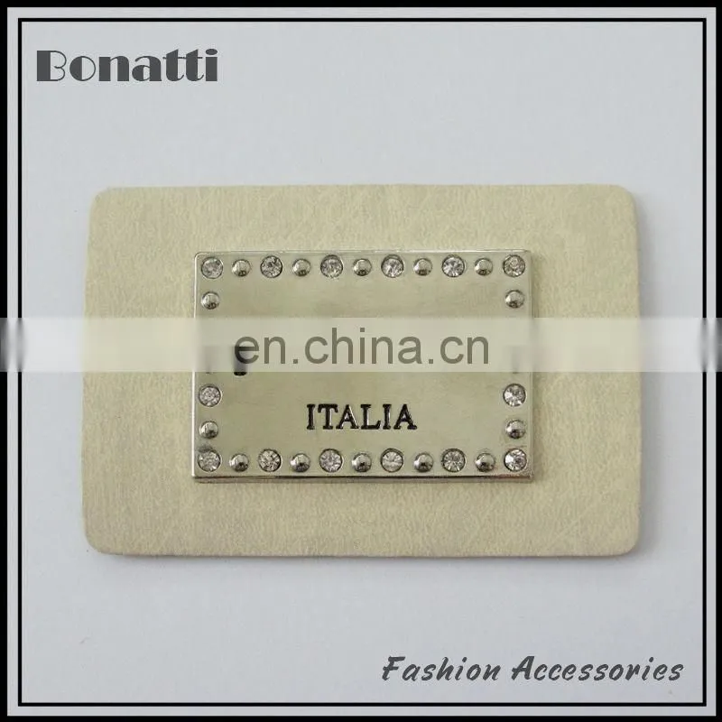 good quality fashion jeans rhinestone leather metal labels pu patches for handbags