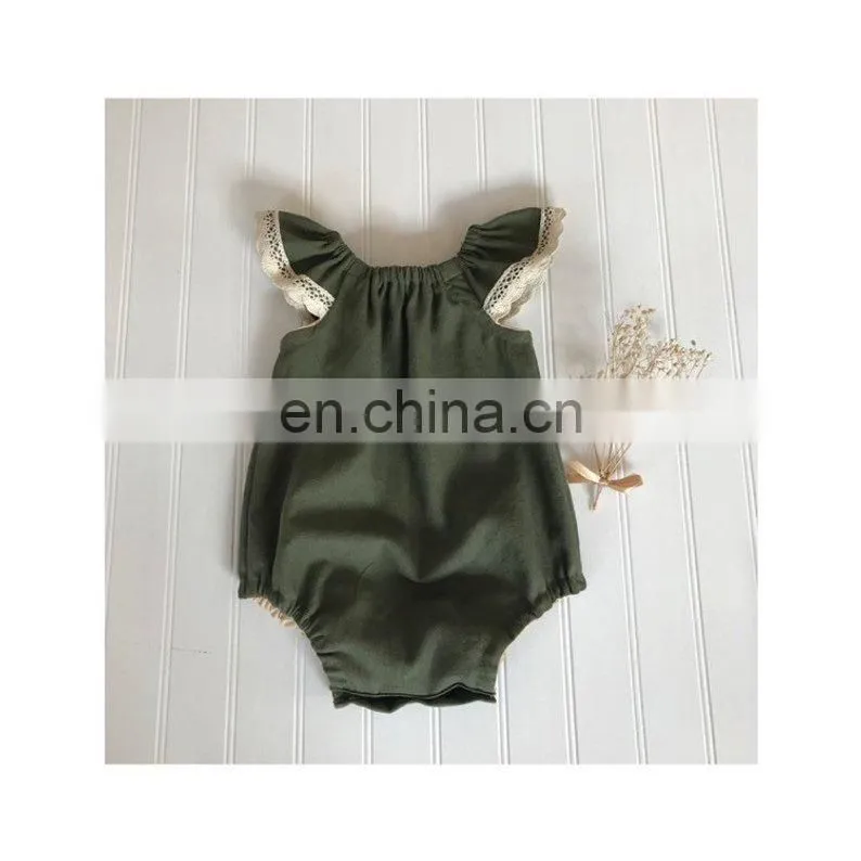 Wholesale Baby Fashion Cotton Clothes Baby Girls Princess Lace Ruffle Sleeve Linen Romper