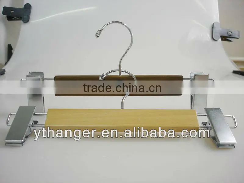 WL03 natural clips pants hanger wooden pants hanger wholesale