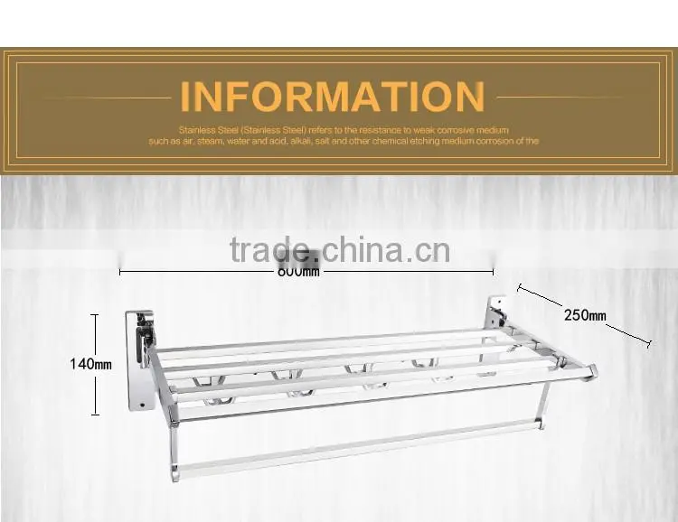Wesda stainless steel bathroom wall towel shelf with hooks A160