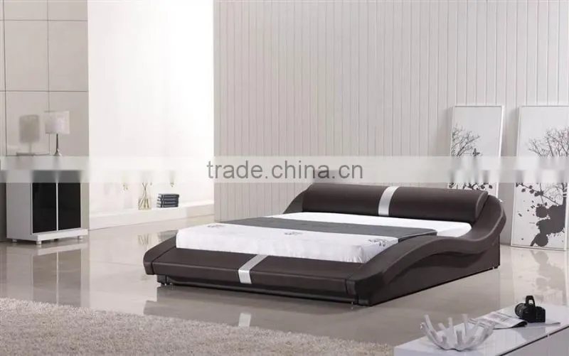 Classic leather bed with leather button, cheap king size soft bed