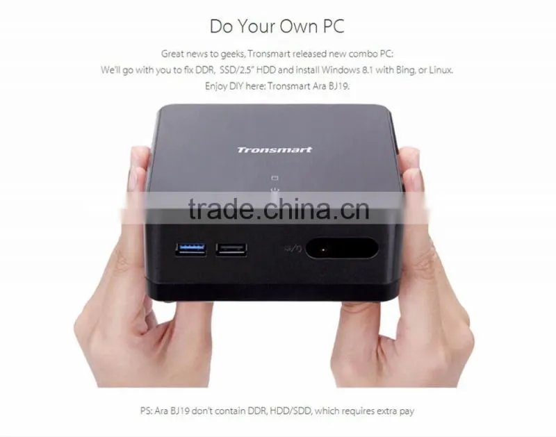 Factory Supply! Tronsmart Ara BJ19 Intel J1900 NUC Mini PC Window 8.1 Linux WiFi LAN 2.5 HDD SSD Headphone MIC DIY Mini PC