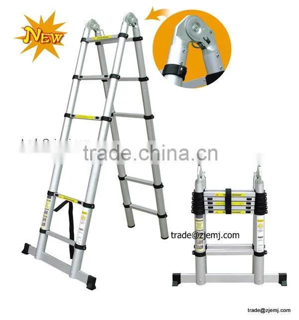 Multipurpose telescopic ladder with hinged middle