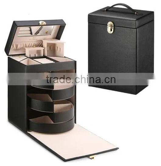 Black OEM Faux Leather Jewelry storage box,jewelry travel carrying case,leather jewelry display case