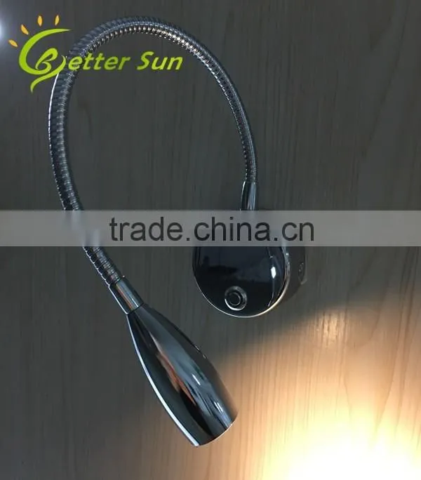 3W Chrome Color With Switch Small LED Wall Light for Bed Reading