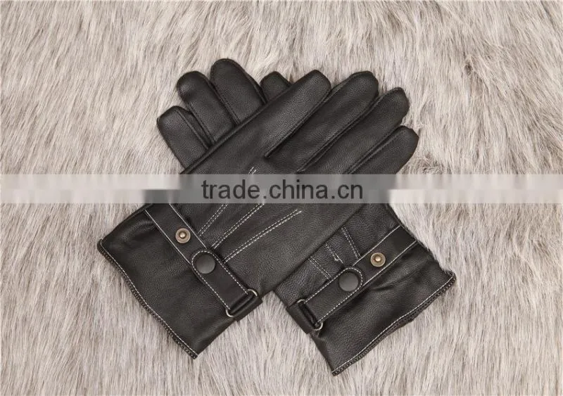 Three lines with velvet Men's leather gloves, fall and winter warm velvet fashion line cycling gloves, Cold Weather Gloves