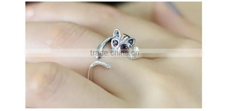 Silver Plated Kitten Cat Ring With Crystal Eyes Gift Women's Jewelry