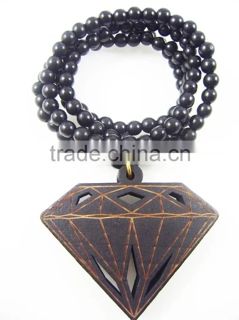 Good quality Hip-hop diamond Pendant wood Ball Bead Chain Necklaces