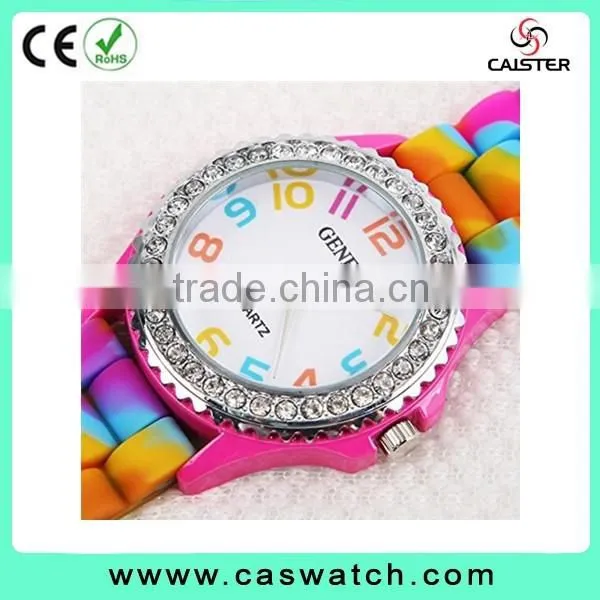 Cheap colorful arabic numerals timepieces, child's rainbow silicone watch, colorful bezel hotsale jelly watch