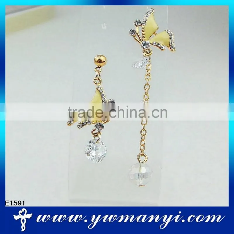 Butterfly gold simple design crystal jewelry cuff earring E1591