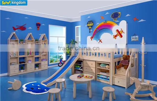 Boy's room kids solid bunk bed with slide,bunk bed with staircase#SP-C102C
