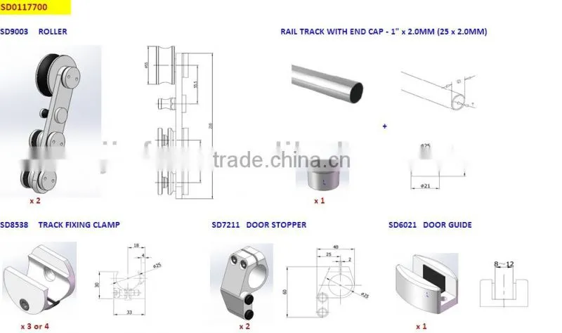 Modern Stainless Steel Glass Sliding Barn Door Interior New Rail Track SD0117700