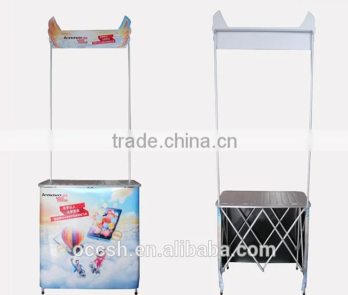 Portable Promotion Table with Top Banner Display Rack Promotion Counter Aluminum