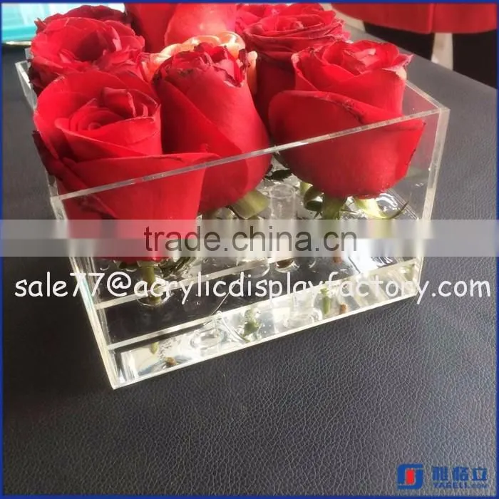 Hot selling custom rose boxes, round acrylic flower box rose display storage round box