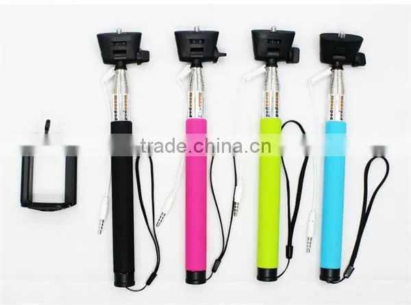 2015 Factory Price High Quality Colorful Smartphone Monopod Selfie Stick With Bluetooth Shutter