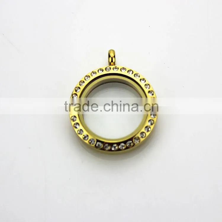 Rose Gold 316L Stainless Steel Screw Rhinestone Glass 25mm Floating Charms Locket