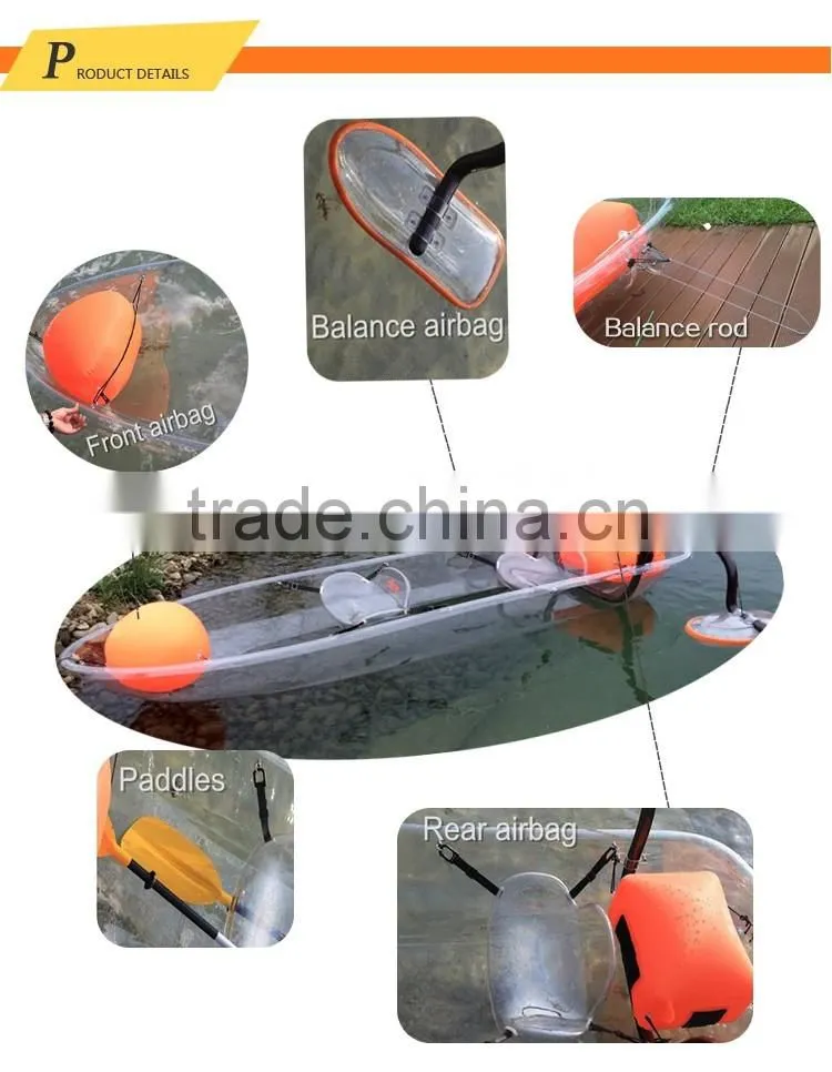 small clear plastic kayaks, double fishing boat, PC rowing canoe