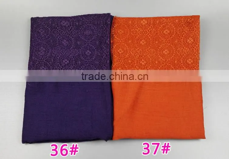 hot selling stock Lace cotton Flower Plain Pure Color Women Pattern Scarf Voile Cotton Scarves 180*110 Pashmina moq 10pcs