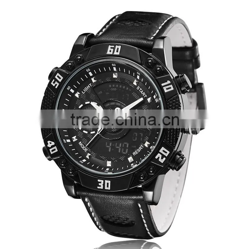 WJ-5446 genuine leather strap IP plating high quality double show Ohsen waterproof men sport watch
