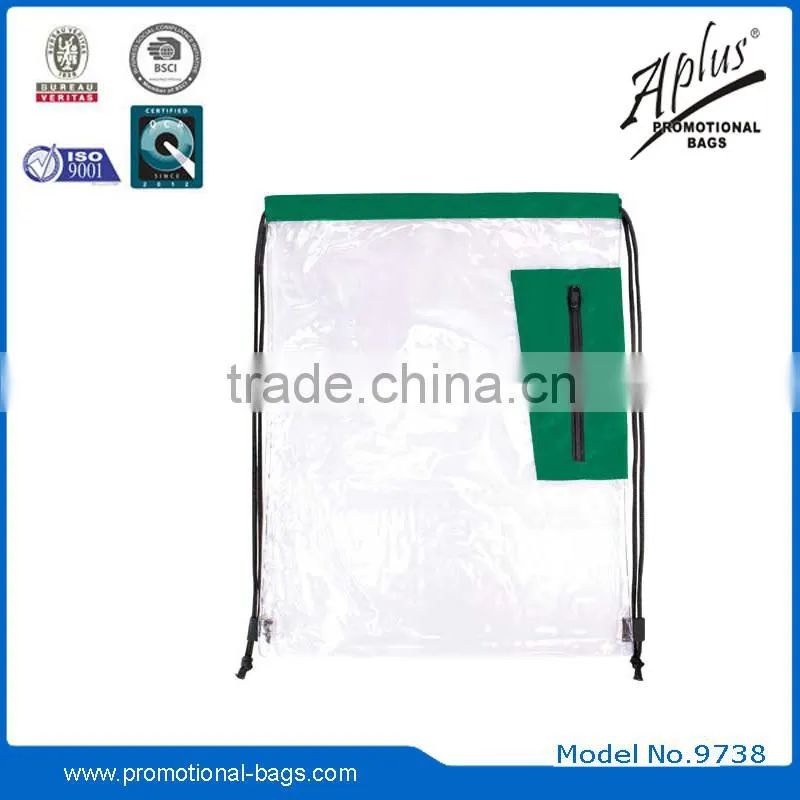 Transparent pvc drawstring backpack bag