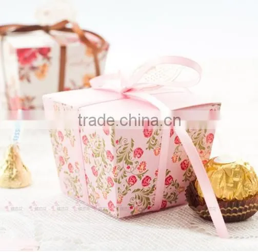 Custom exquisite wedding paper box with ribbon wholesale