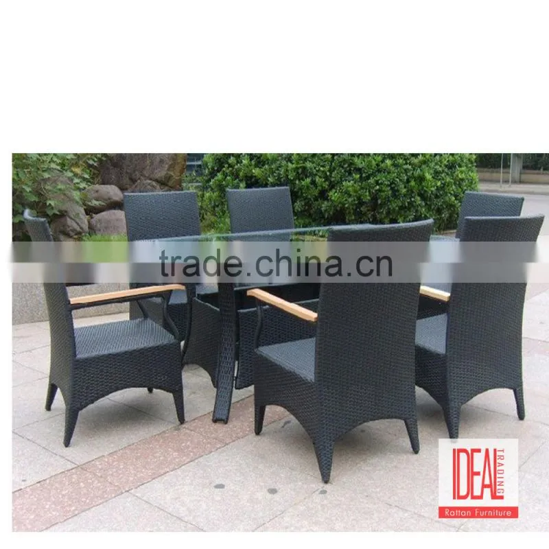 Outdoor swimming pool party square table and rattan arm chair wicker garden furniture
