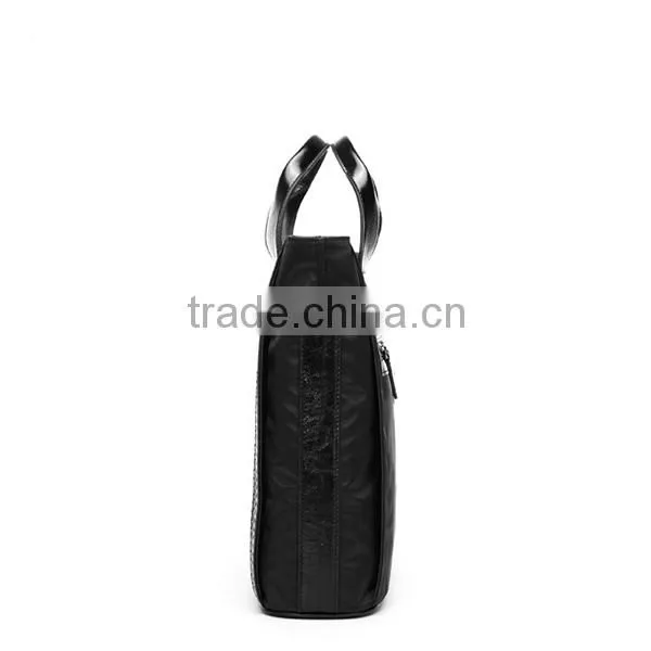 Waterproof Black Nylon Emboss Pattern Business Men Cowhide Briefcase