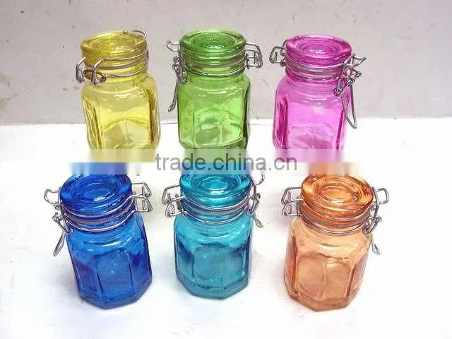 clip top glass canisters, square colorful glass jar with lid, many other shape avaliable