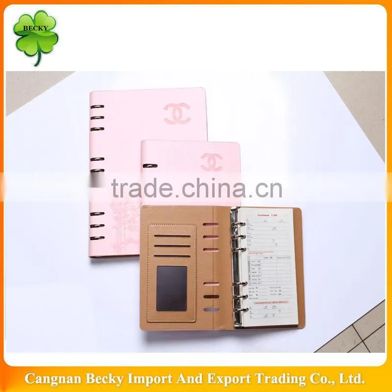 Various colors hard leather ring-binder refillable notebook in different sizes