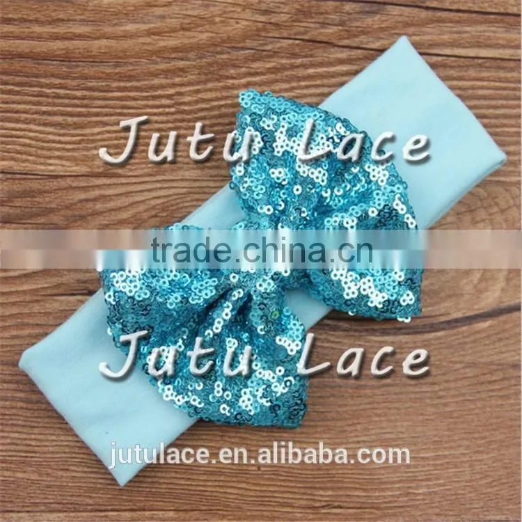 Fancy sequin bowkont headwraps - wide cotton fabric big bow elastic headband