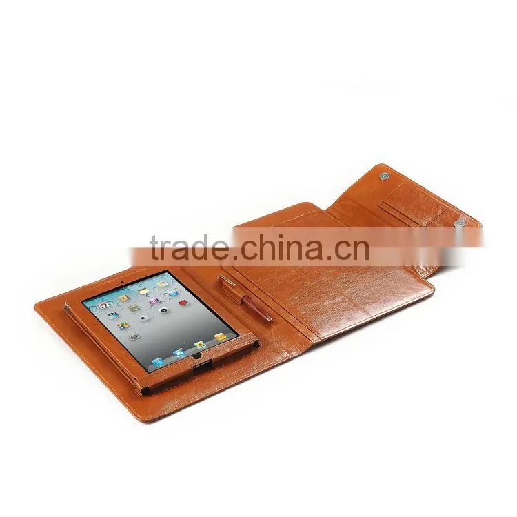 Smooth Brown Leather Padfolio With Quick-Release iPad Holder