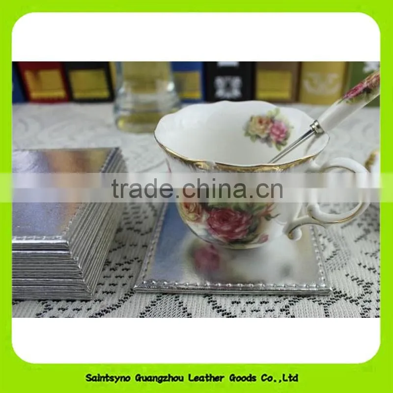 10*10cm Square Set of 8 PU Leather Coasters Cup Mats 16020