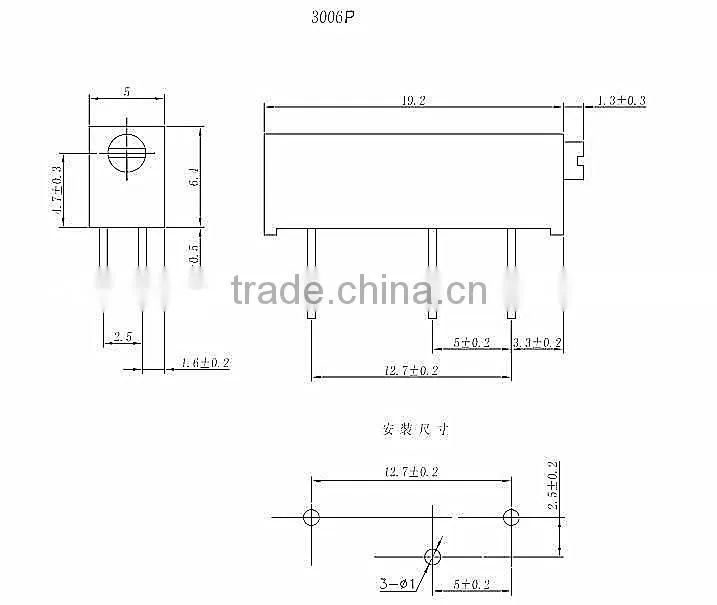 3006P 0.5w multi-turns 1.5mm metal knob 200k ohm potentiometer