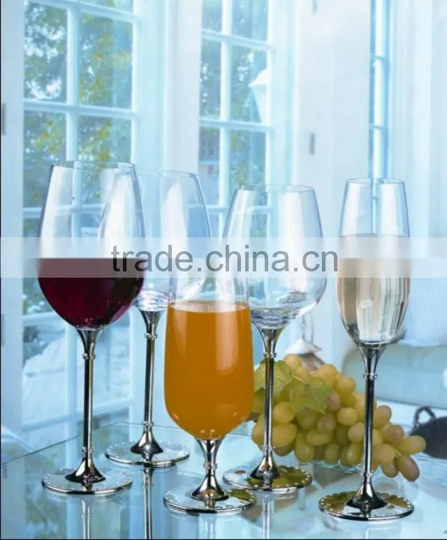 clear lead free normal glass champagne drinking glass set with metal stand