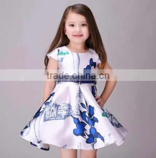 2016 wholesale price kids short dress for party flower printed best dress for farewell party
