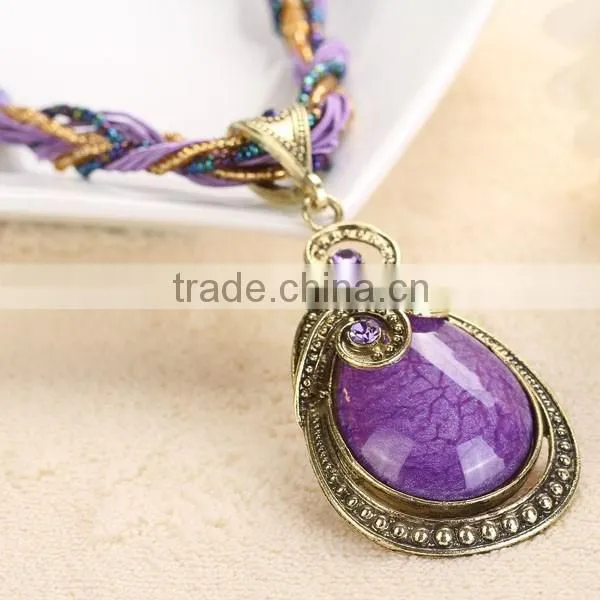 Women Vintage Water Drop Stone Pendant Necklace