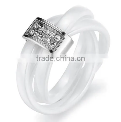 New Women's Black Ceramic Wedding Band Ring Sets with Diamond Inlay